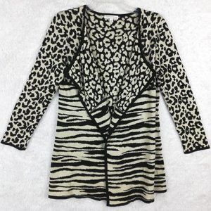 Notations Womens Sweater Cardigan Open‎ Front Flowy Leopard Zebra Print Knit S